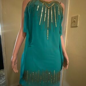 Elegant Teal and Gold Women's Dress